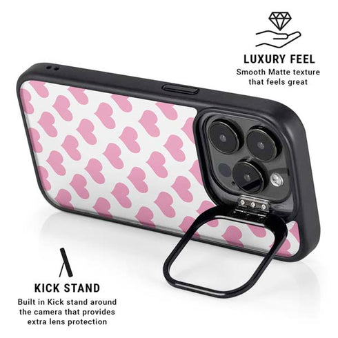 Plush Pink Hearts iPhone 16 Pro Kickstand Case